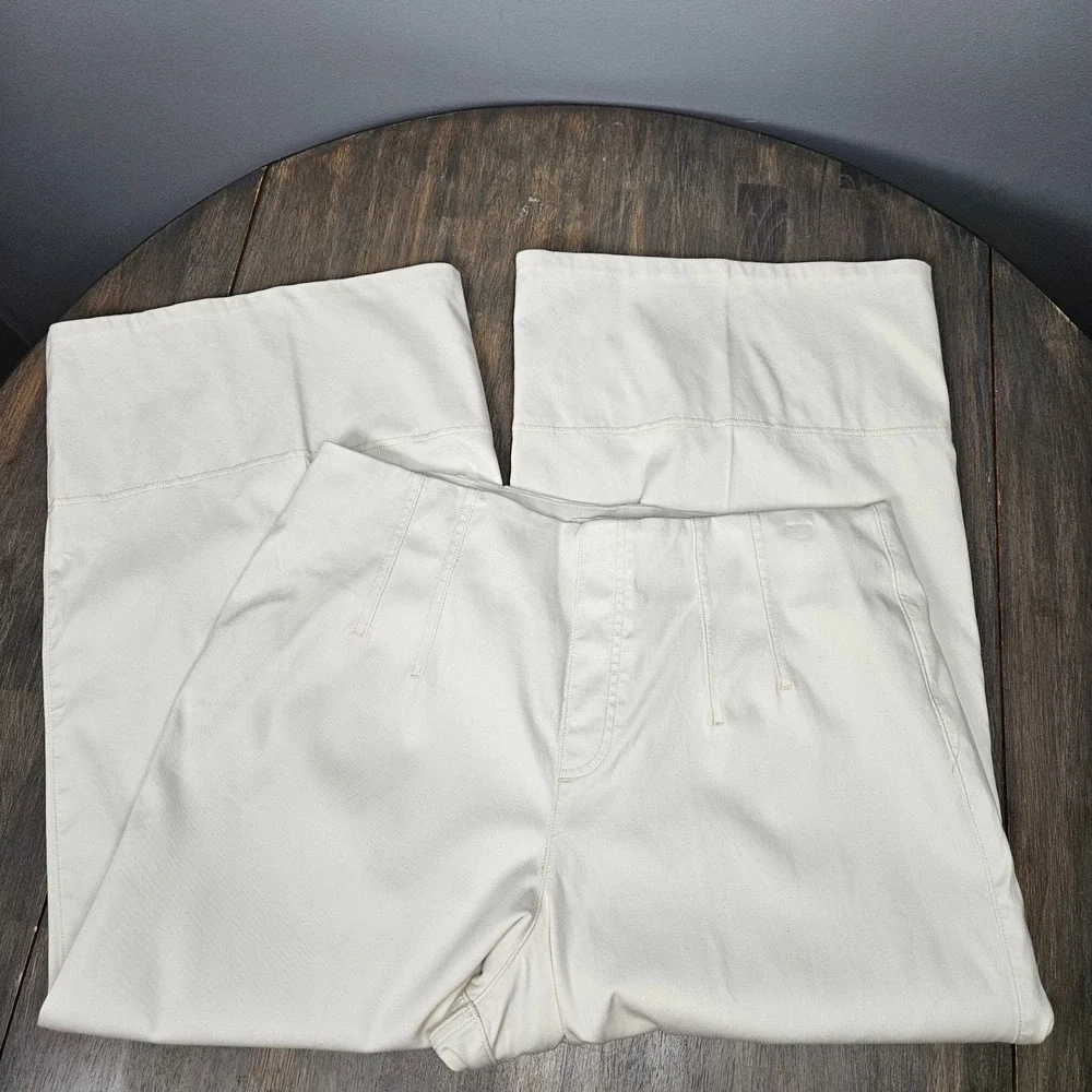 SPANX Womens 1X Pants Pull On Stretch Twill High Rise Cropped Wide Leg Cream